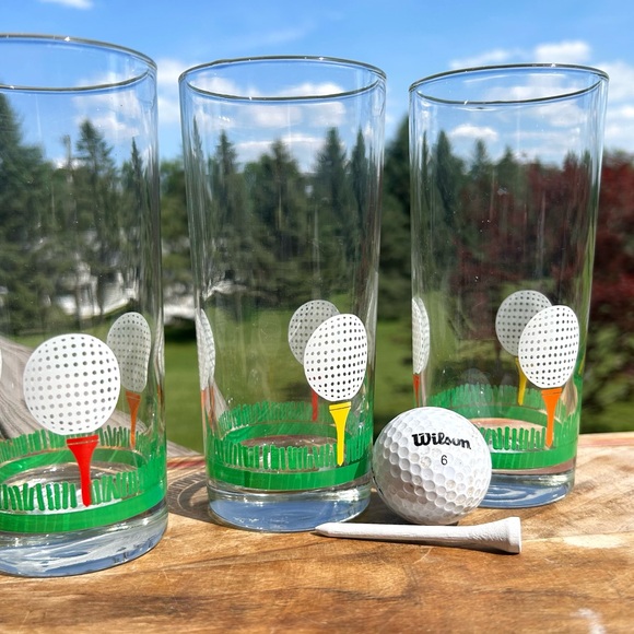 Vintage 19th Hole Golfing Green Tee highball Beverage Cocktail Beer Glasses - Picture 6 of 9